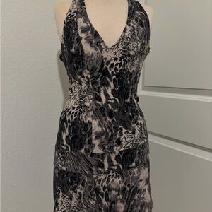 Elegant Black and Gray Halter Dress